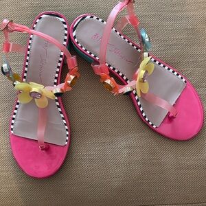 Betsey Johnson Vibrant Pink Kids Sandals with Colorful Flowers